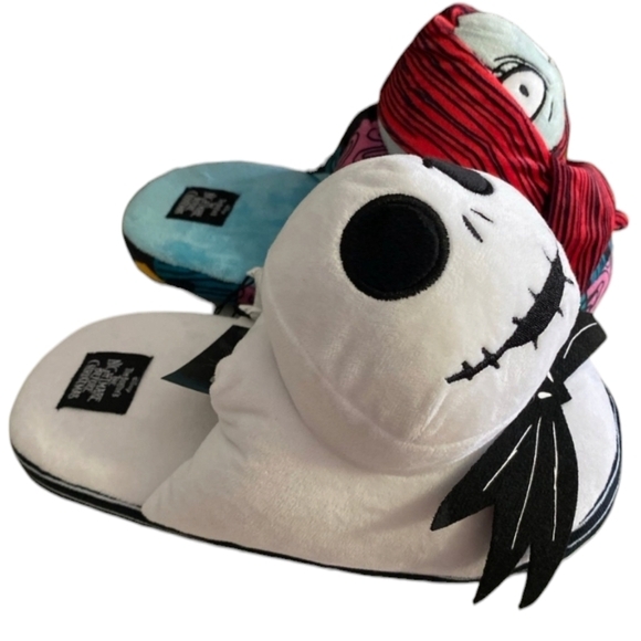 Ground Up Nightmare Before Christmas Jack‎ & Sally Womens Plush Slip-On Slippers - Picture 9 of 9